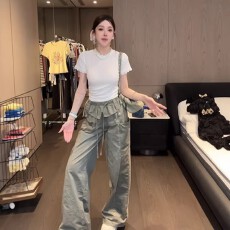 批发极简风气质小个子<b class='q'>修身</b>蕾丝短袖T恤工<b class='q'>装</b>长<b class='q'>裤</b>女<b class='q'>装</b>2026夏季新款套<b class='q'>装</b>