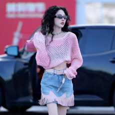 批发2026春款短裙牛仔拼接流苏显瘦<b class='q'>百搭</b>高腰牛仔短裙