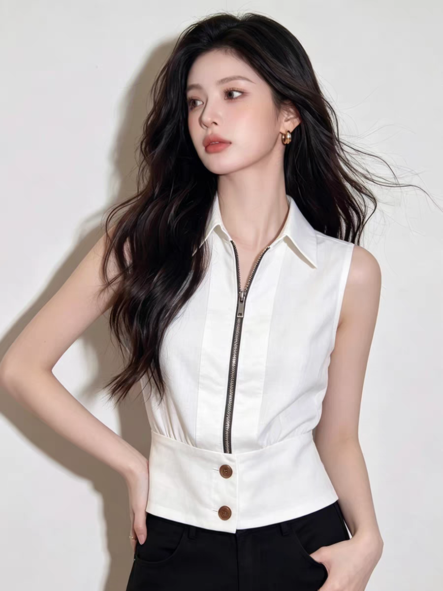 2026 새로운 여름 빛 럭셔리 작은 대중 아니요 명중 섹션 한 부서 고유 한 슈퍼 잘 생긴 다용도 지퍼 화이트 셔츠 맨위