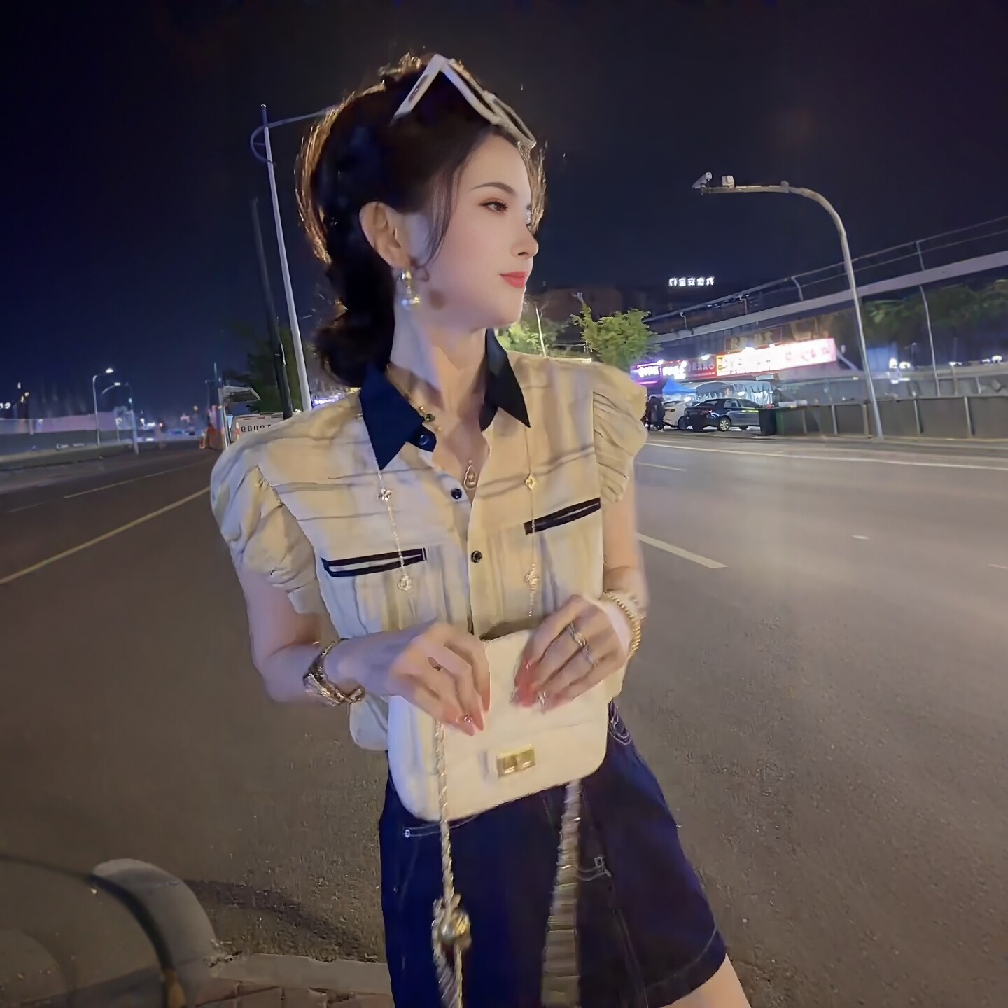 프랑스식 레트로 POLO 칼라 반팔 여성 셔츠 여름 새로운 배색 루즈핏 다용도 연령 감소 디자인 센스 셔츠