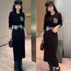 独特设计感套装女2026早秋不规则拼接牛仔上衣+高腰半身裙两件套