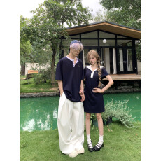 批发实拍情侣装   法式学院风   小众设计感   收腰短袖<b class='q'>POLO</b><b class='q'>衫</b>连衣裙