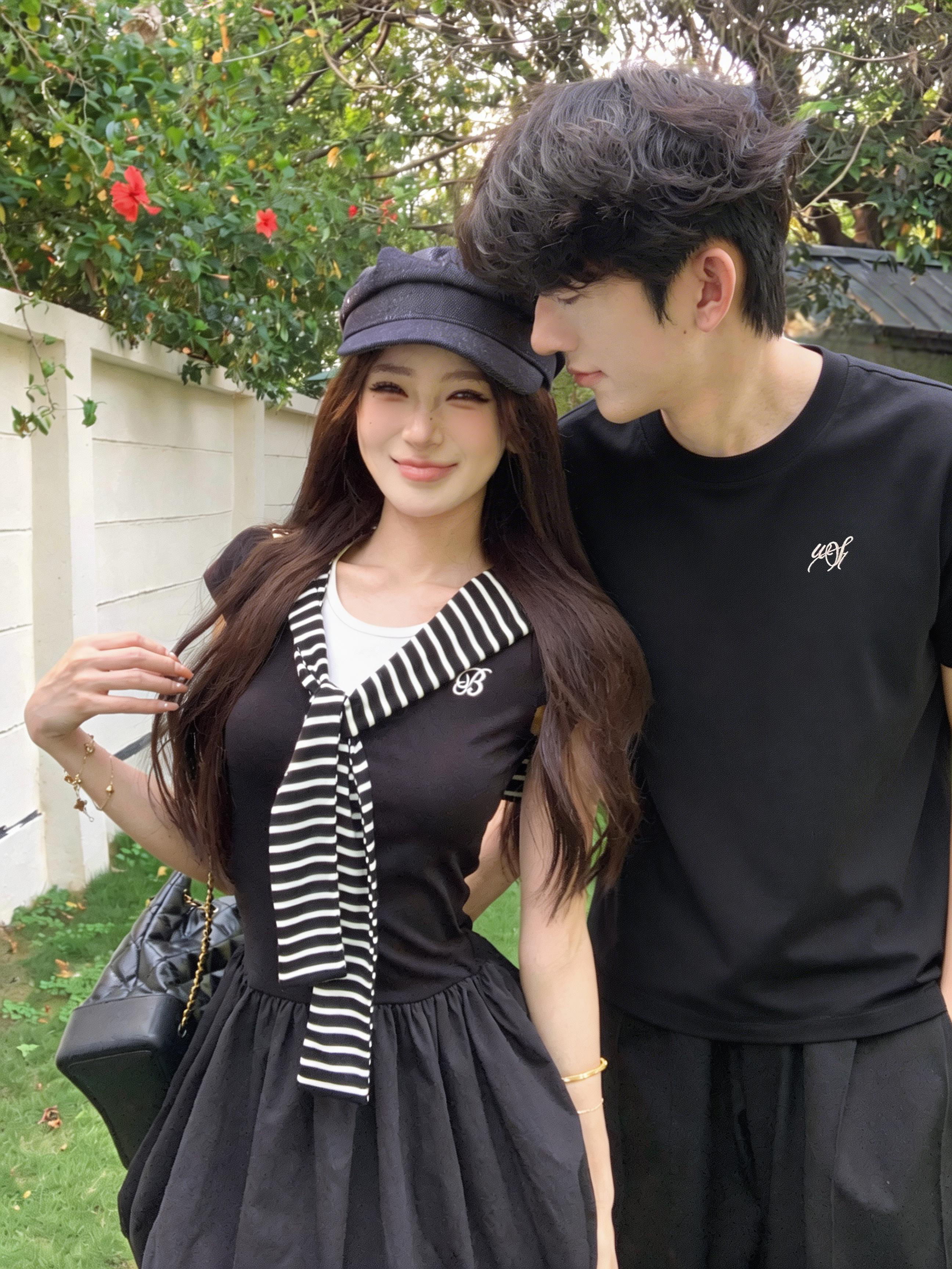 실사 커플룩 한국 스타일 학원 스타일 드레스 작은 대중 디자인 센스 허리 수축 한 마디 숄 꽃밭 미니 스커트