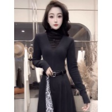 批发韩系气质半高领褶皱<b class='q'>网纱</b>拼接长袖T恤女2025年冬季新款<b class='q'>打底衫</b>上衣