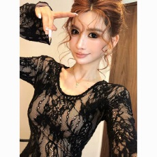 批发纯欲风自发热<b class='q'>蕾丝</b>女秋冬内里磨毛加绒浮雕<b class='q'>蕾丝</b>内搭打底上衣