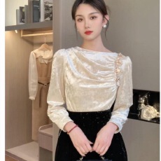 批发法式气质轻奢丝绒<b class='q'>衬衫</b>女春秋<b class='q'>新款</b>复古宫廷风洋气绣花领带<b class='q'>衬衣</b>