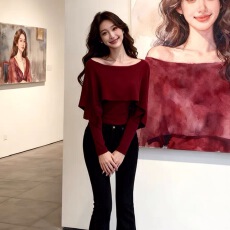 批发甜美假两件新年红色披肩叠穿冬季气质<b class='q'>轻熟</b>小众不撞款显瘦打底上衣