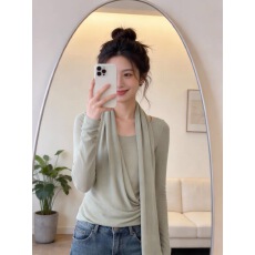 批发韩系挂脖围巾针织衫女冬季慵懒半门襟U领内搭打底衫<b class='q'>修身</b>气质上衣