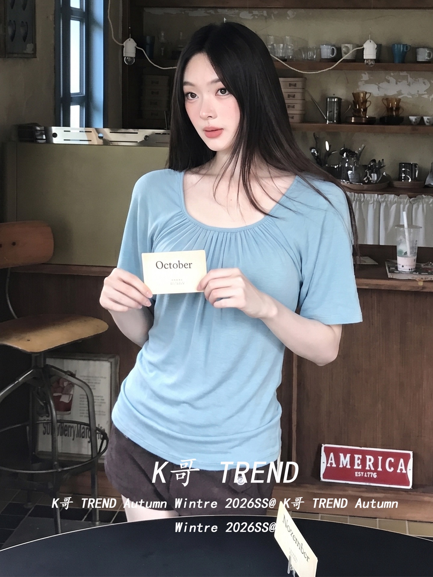 디자인 센스 주름 반팔 티셔츠 여성 여름 몸매 가꾸기 슬림해 보이는 백리스 핫걸 파란색 캐주얼 맨위