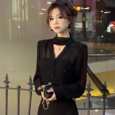 批发春夏法式高级感气质宽松烫钻透视<b class='q'>衬衣</b>女显瘦百搭<b class='q'>长袖</b><b class='q'>衬衫</b>女防晒衣