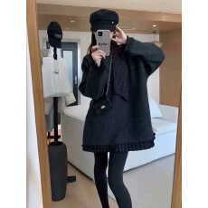 批发韩伊hanyi正品韩版拼接花边羊绒加绒软糯中长款<b class='q'>卫衣</b>女26冬季上衣