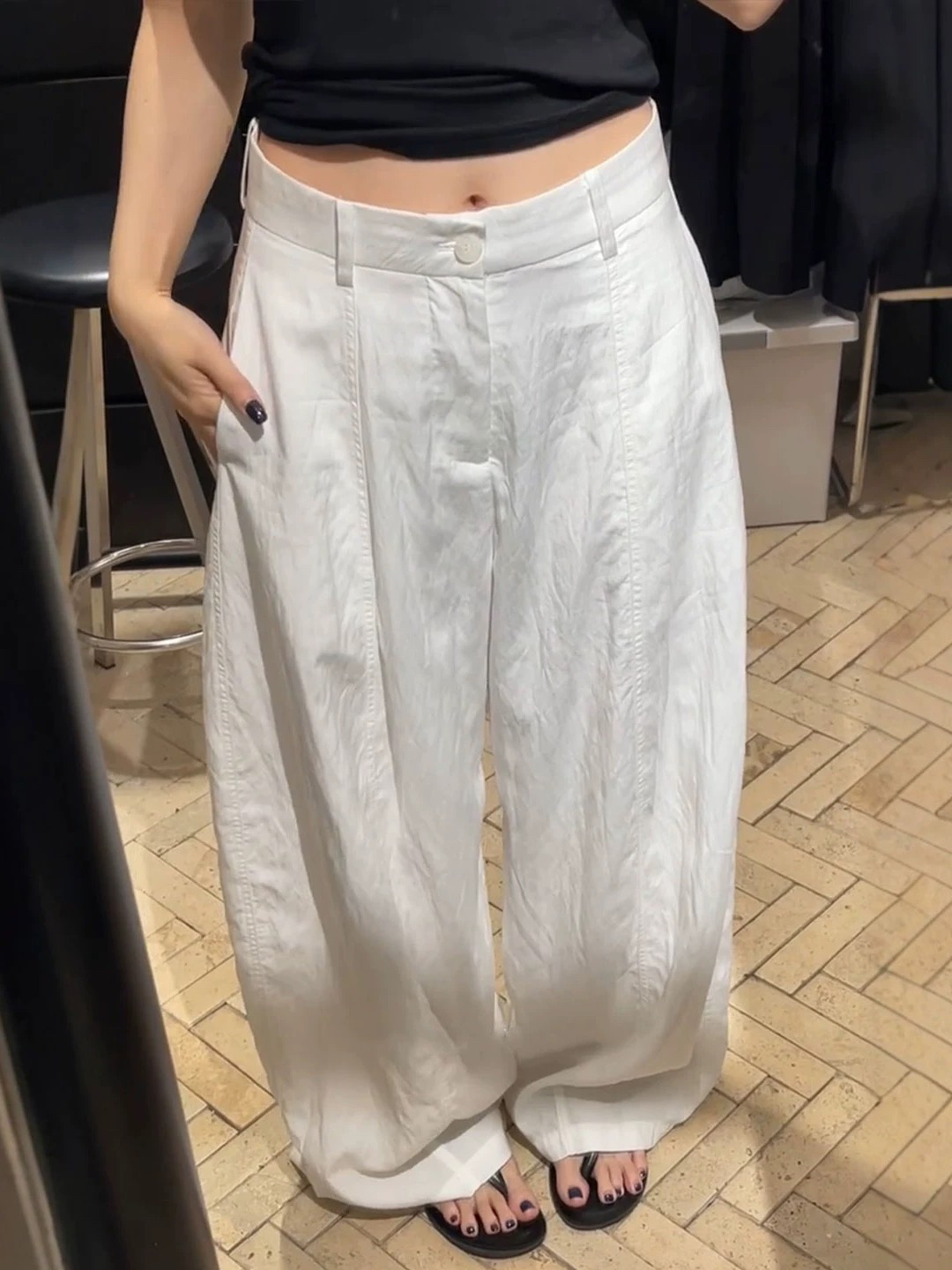 화이트 주간 실크 산계 속도 건조한 워크웨어 팬츠 2026 봄 얇고 가벼운 질감 자이언트 잘 생긴 빅 사이즈 출퇴근 넓은 다리 길이 바지