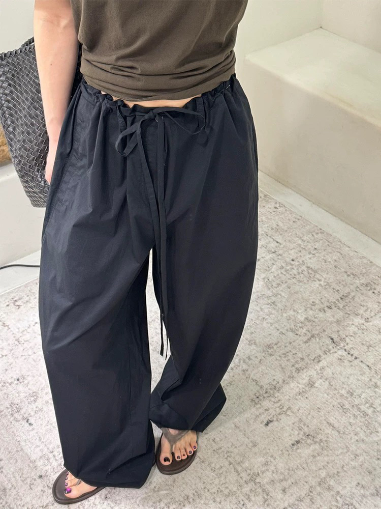 한 부서 펌프 로프 속도 건조한 공기 센스 와이드 레그 팬츠 2026 여름 얇고 가벼운 질감 허리밴드 자외선 차단 워크웨어 스트레이트 팬츠