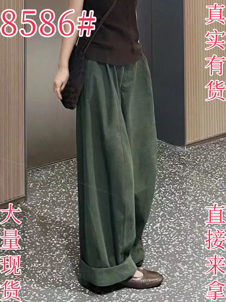 고유 한 슈퍼 잘 생긴 느긋한 느슨함 센스 차가운 바람의 소리 바람 2026 봄 여름 Chic 슬림해 보이는 녹색 캐주얼 와이드 레깅스 바지