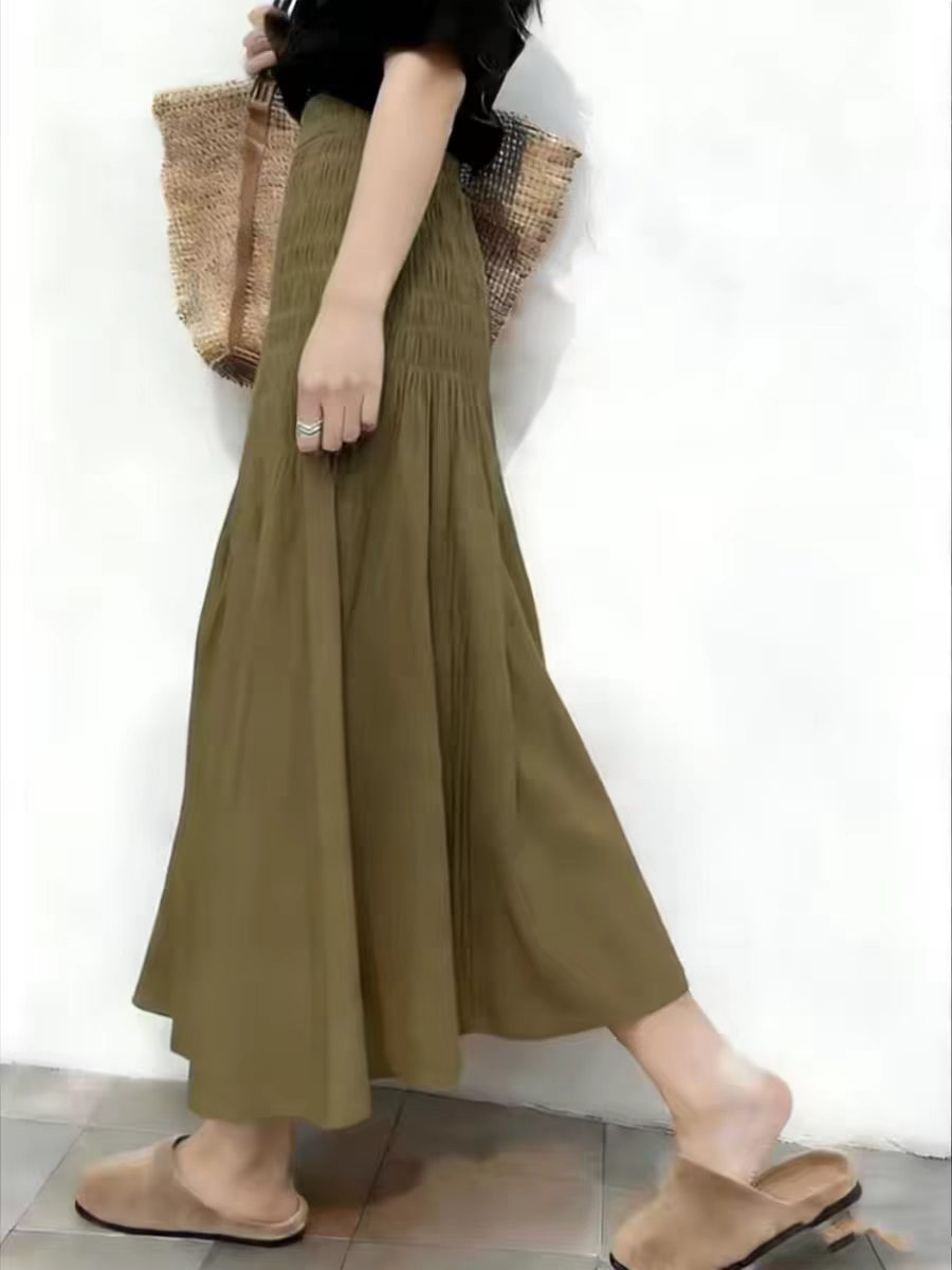 녹색 반신 스커트 여성 2026 여름 새로운 하이웨이스트 슬림해 보이는 프랑스식 패션 품격 성숙한 바람 출퇴근 A라인 스커트
