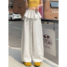 超好看假两件屁帘冰丝阔腿裤女夏季薄款小个子速干休闲直筒运动裤