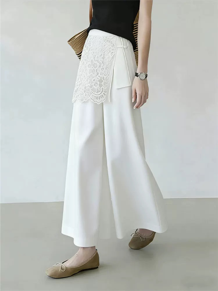 화이트 방귀 커튼 디자인 센스 와이드 레깅스 바지 2026 여름 새로운 하이웨이스트 슬림해 보이는 출퇴근 다용도 세련된 스트레이트 팬츠