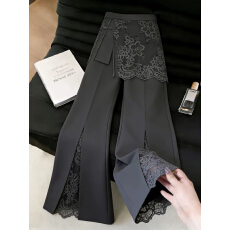 批发时尚设计感灰色蕾丝<b class='q'>西装</b>裤女2026年夏季流行新款高腰显瘦阔腿裤子