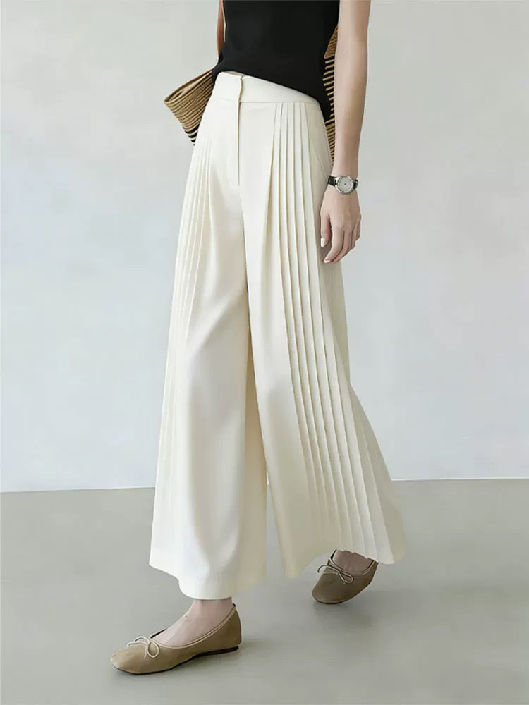 화이트 플리츠 디자인 센스 와이드 레깅스 바지 2026 여름 새로운 패션 출퇴근 다용도 트렌드 작은 대중 스트레이트 팬츠
