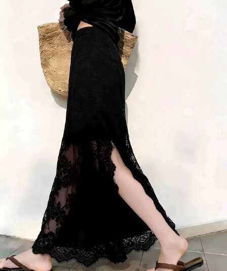 검정색 측면 트임 레이스 반신 스커트 여성 2026 여름 인기 새로운 하이웨이스트 Chic 슬림해 보이는 다용도 A라인 스커트