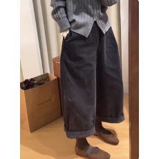 批发2026年秋冬新款松弛感大码宽松黑灰色阔腿裤女休闲百搭高腰九分裤