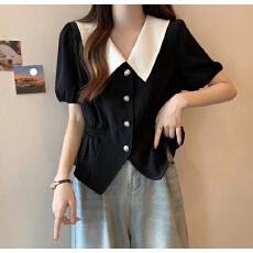 批发大码娃娃领气质衬衫女设计感胖mm通勤上衣<b class='q'>秋</b>季法式收腰显瘦