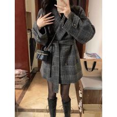 批发短款呢子大衣女新款<b class='q'>春</b>季格子毛呢外套高级感加厚西装韩系