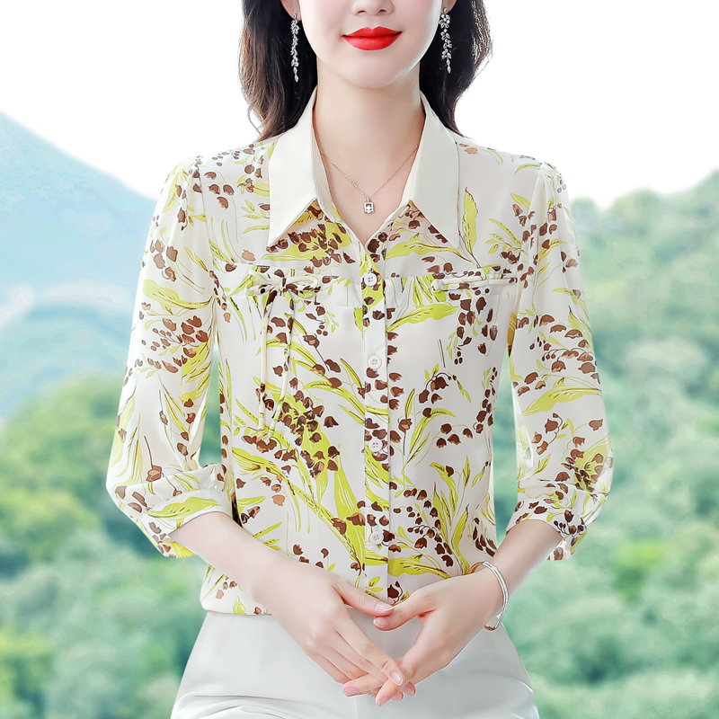 프린트 쉬폰 여성 셔츠 2026 여름 새로운 품격 연령 감소 루즈핏 얇은 스타일 슬림해 보이는 빅 사이즈 쉬폰 톱