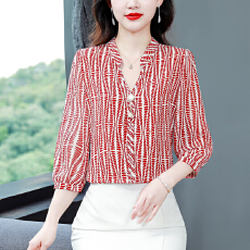批发高档真丝衬衫女2026夏季新款七分袖洋气宽松显瘦遮肚子年轻<b class='q'>妈妈</b>装