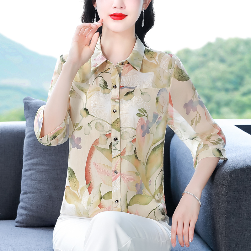 항저우 실크 여성 셔츠 여름 2026 새로운 외국 가스 어머니 드레스 중노년 품격 고급 뽕나무 누에 실크 맨위