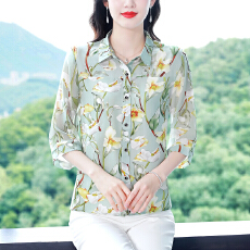 批发复古真丝衬衫上衣女装2026夏季新款薄款透气高档贵妇<b class='q'>妈妈</b>装衬衣t