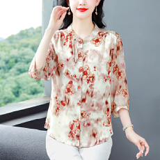 批发年轻<b class='q'>妈妈</b>装雪纺衬衫女2026夏新款七分袖盘扣时尚复古衬衣百搭上衣