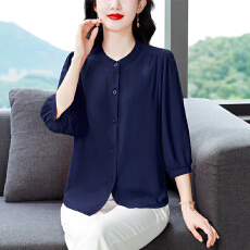 批发<b class='q'>妈妈</b>装中袖雪纺衫女宽松时尚显瘦遮肚子小衫洋气减龄夏季衬衣开衫