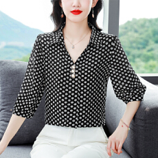 批发时尚波点桑蚕丝衬衫女2026夏新款<b class='q'>大码</b>七分袖洋气减龄漂亮<b class='q'>雪纺</b><b class='q'>上衣</b>