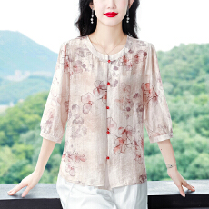 批发2026新款天丝棉麻夏季<b class='q'>妈妈装</b>遮肚透气显瘦圆领宽松百搭衬衣大码女