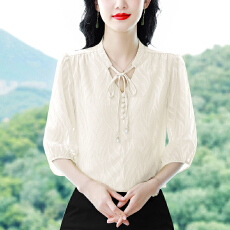 批发七分袖雪纺衬衫女夏款2026新款宽松显瘦衬衣洋气减龄女士<b class='q'>中袖</b>上衣