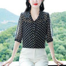 批发印花雪纺衬衫女上衣2026夏季新款减龄<b class='q'>中袖</b>显瘦气质大码洋气女小衫