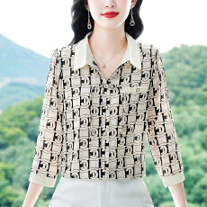 批发七分袖雪纺衬衫女士春夏新款中年妈妈衬衣时尚小衫宽松遮肚子上衣