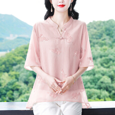 批发妈妈夏装国风小衫衬衣2026新款重工刺绣洋气衬衫遮肚<b class='q'>中长款</b>上衣