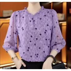 批发时尚减龄木耳边圆领洋气小衫2026夏新款七分袖气质显瘦妈妈装衬衫