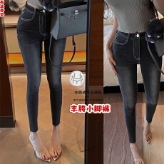 批发丰胯蜜桃臀紧身<b class='q'>弹力</b>显瘦小脚裤高腰铅笔九分裤