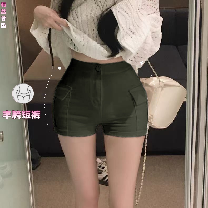 펭 넓적 다리 바지 한국 스타일 한 팬 몸매 가꾸기 패션 단색 슬림해 보이는 데님 반바지