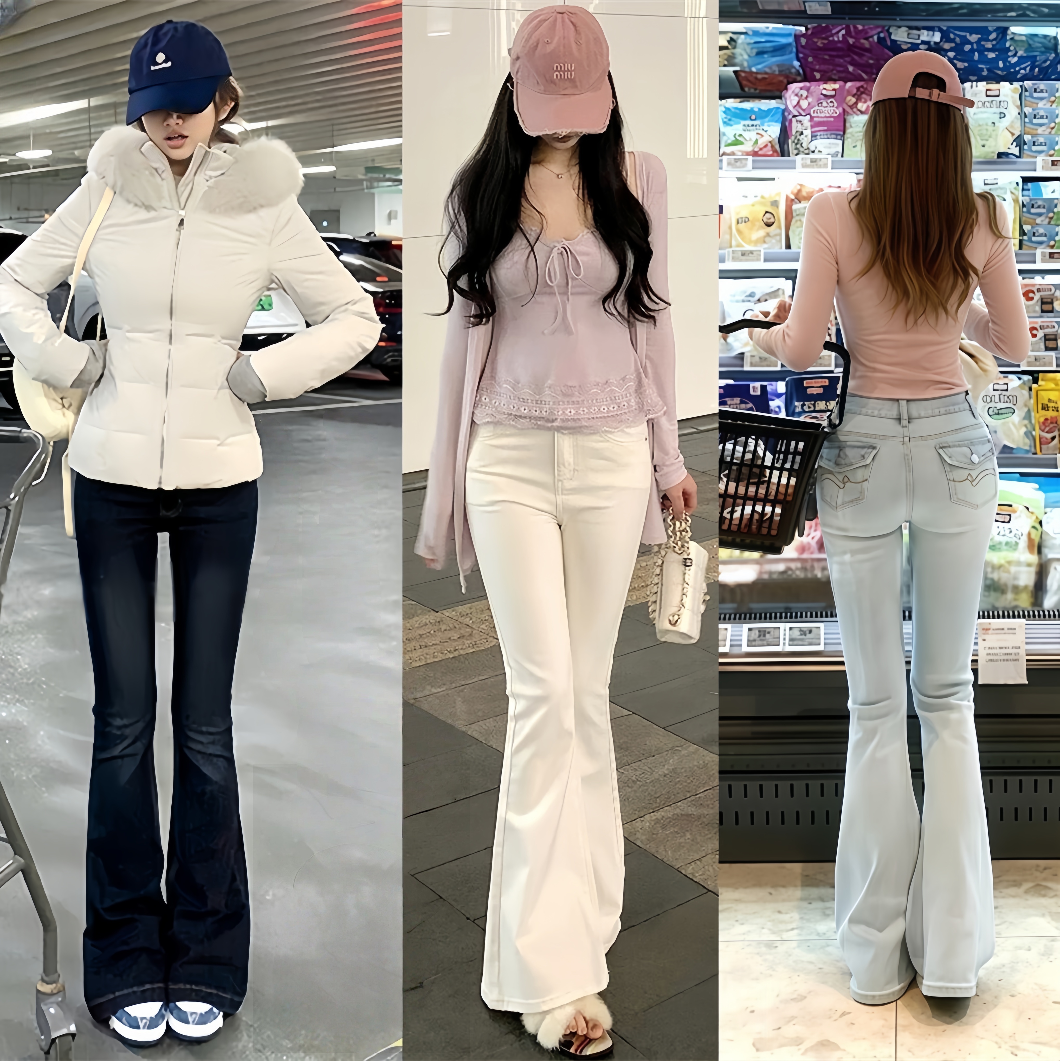 3 색 새로운 금속 링 하이 웨이스트 청바지 여성 봄 루즈핏 밝은색 부츠컷 바지