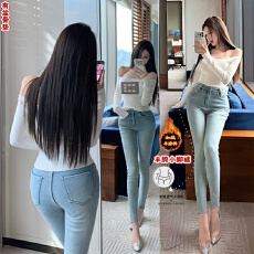 批发加厚绒丰胯裤韩版复古立体口袋水洗蓝加绒<b class='q'>小脚裤</b>显瘦牛仔裤