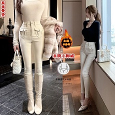 批发丰胯裤抓绒韩<b class='q'>女</b>超爱<b class='q'>小脚裤</b> 立体口袋牛仔裤纯欲气质紧身裤子