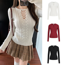 批发红色镂空打底衫女冬季内搭可外穿短款<b class='q'>修身</b>纯欲毛衣长袖上衣