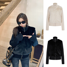 批发秋<b class='q'>冬</b>新款毛皮草外套女短款针织袖子假两件毛绒长袖大衣