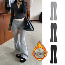 批发加绒加厚微喇叭<b class='q'>休闲裤</b><b class='q'>女</b>冬季深灰色高腰垂感显瘦拖地<b class='q'>长裤</b>