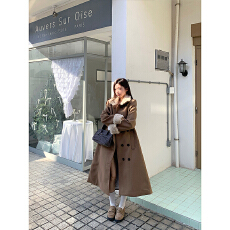 批发实拍。毛领呢子大衣女冬季系带收腰长款毛呢外套上衣