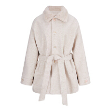 批发<b class='q'>实拍</b>~2025秋冬杏色厚款立领外套柔软廓形宽袖口短款呢大衣女